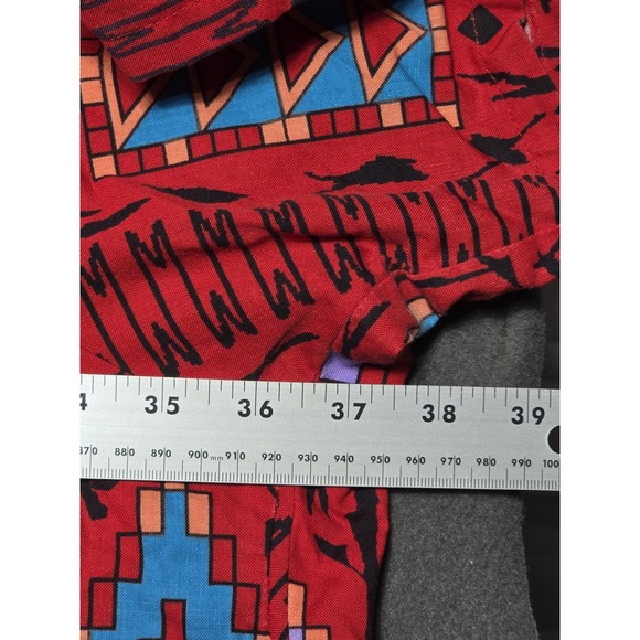 VTG Adobe Western‎ Pearl Snap Shirt 6X Big Red Blue Geometric Pattern Cowboy 90s - Picture 4 of 5